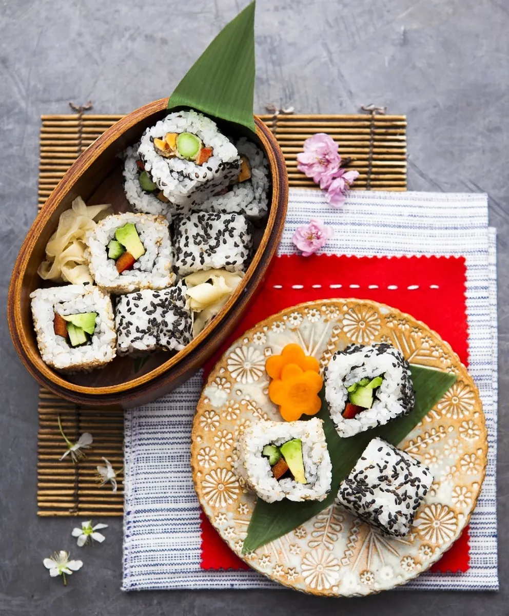 Vegetable Sushi Bento with Uramaki