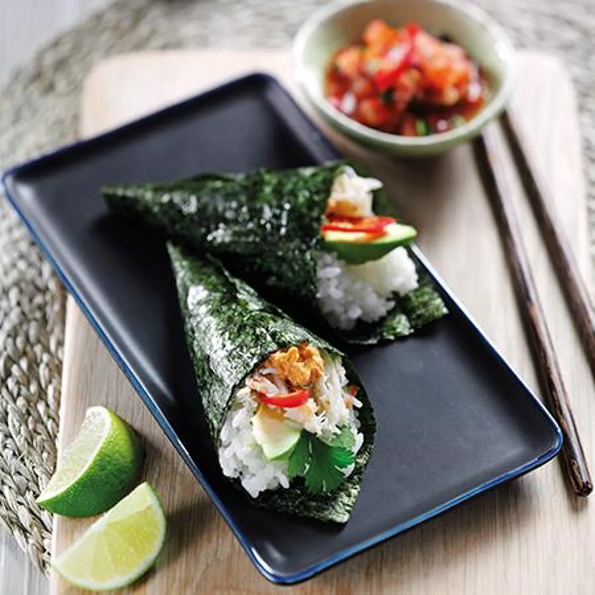 Mexican Style Temaki (Hand roll sushi with Mexican filling)