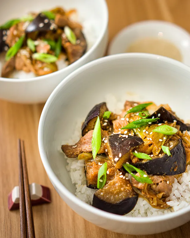 Miso stir-fried pork and aubergine