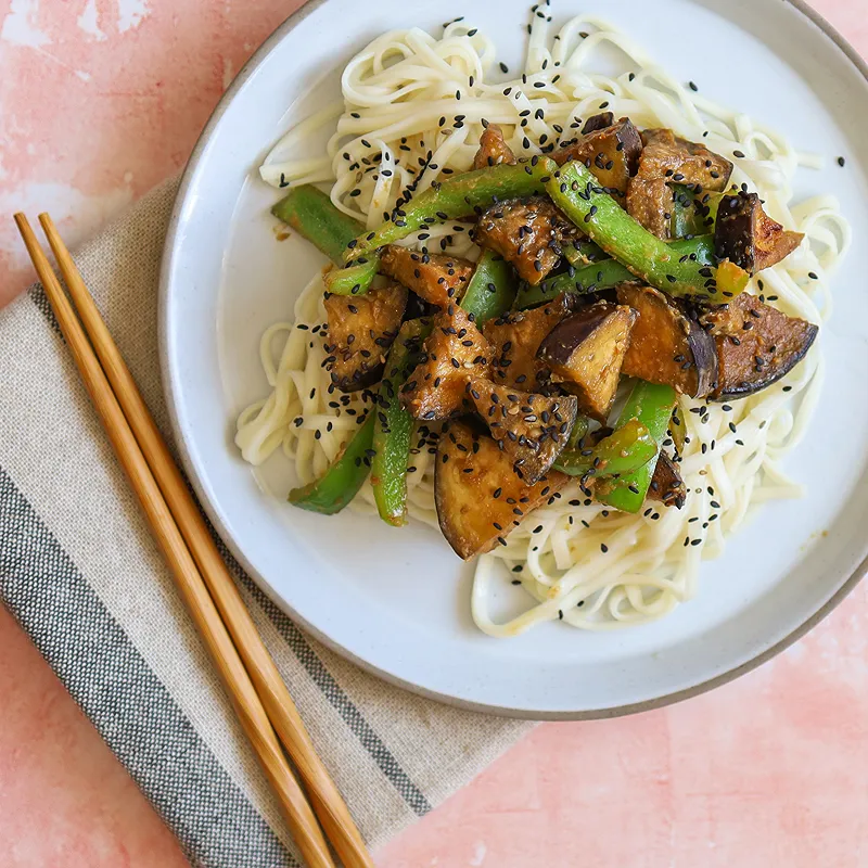 Aubergine and Green Pepper Stir Fry