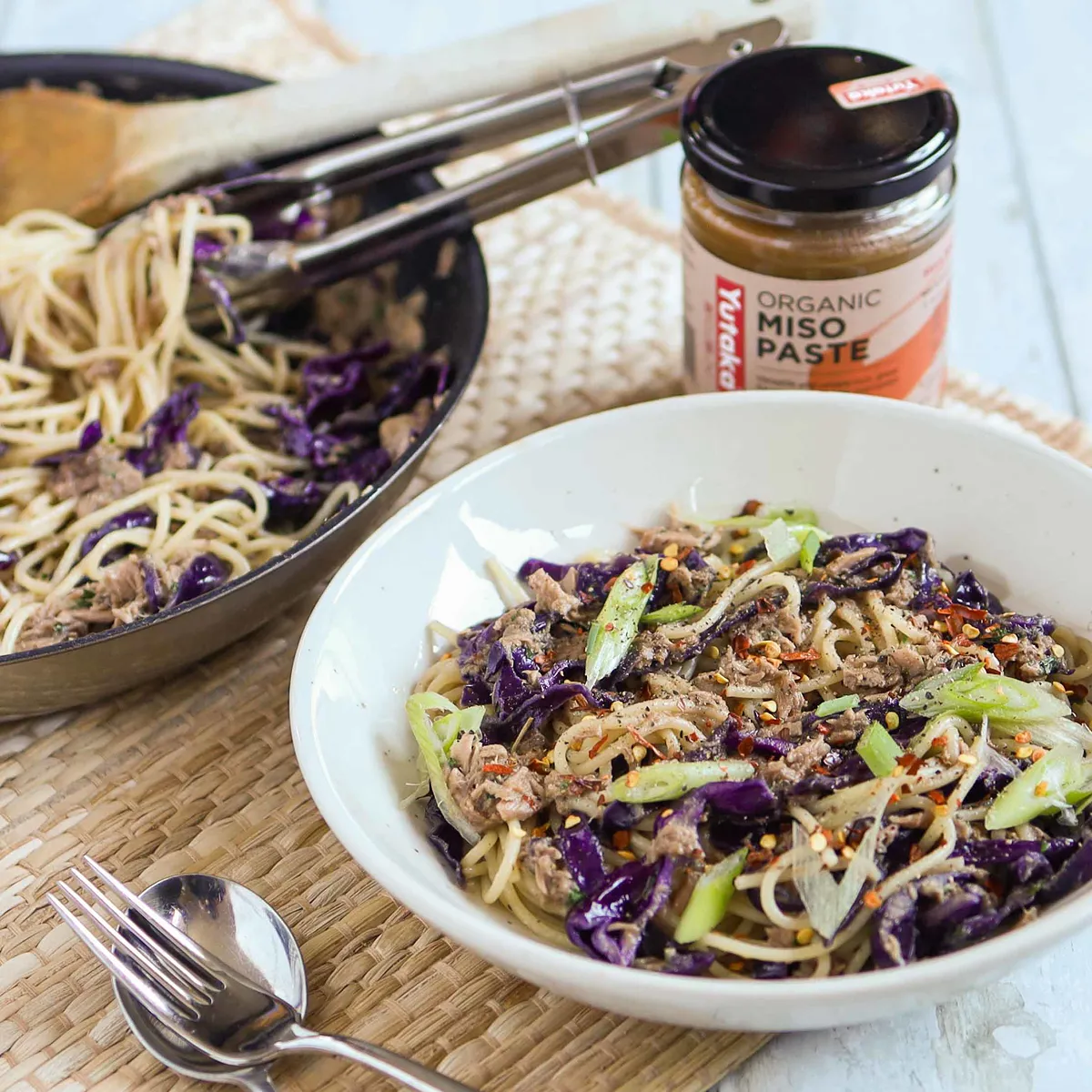 Miso Butter Pasta with Tuna and Cabbage