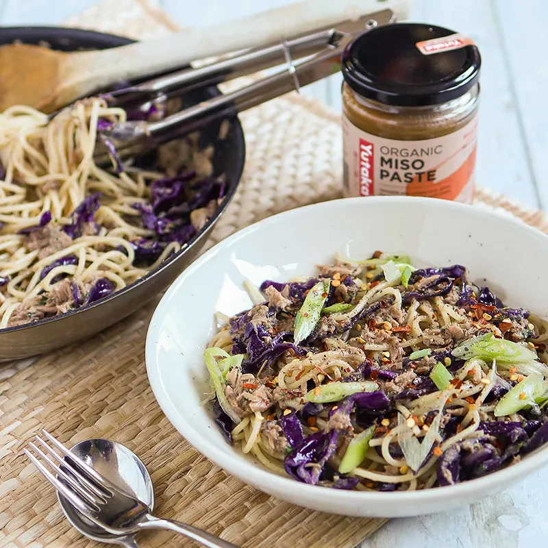 Miso Butter Pasta with Tuna and Cabbage
