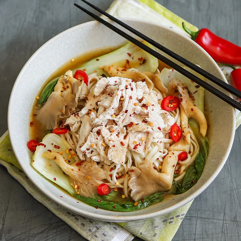 Sake Poached Chicken with Soba Noodles
